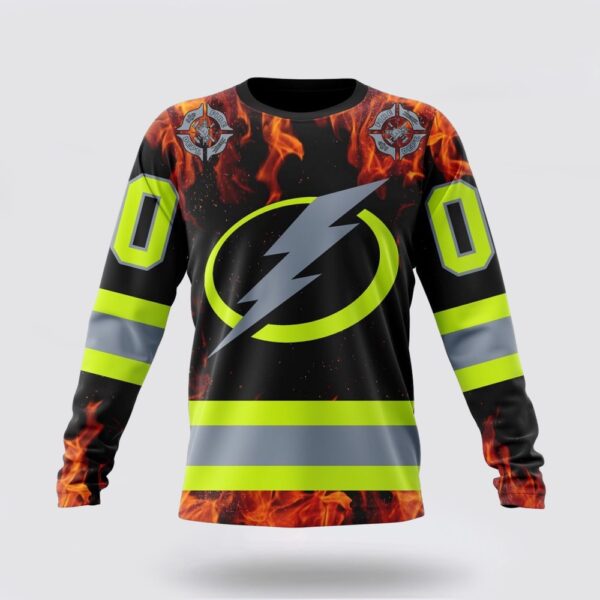 Personalized NHL Tampa Bay Lightning Crewneck Sweatshirt Special Design Honoring Firefighters