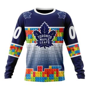 Personalized NHL Toronto Maple Leafs Crewneck Sweatshirt Autism Awareness Design 1