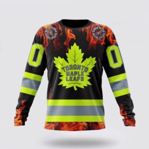 Personalized NHL Toronto Maple Leafs Crewneck Sweatshirt Special Design Honoring Firefighters 1