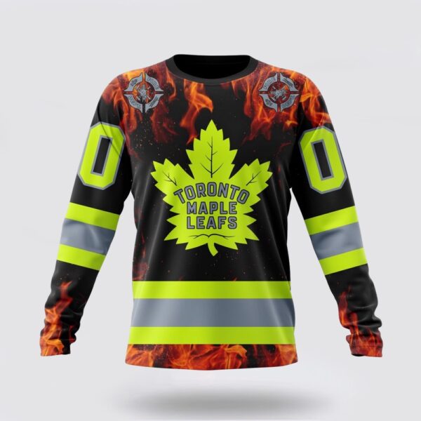 Personalized NHL Toronto Maple Leafs Crewneck Sweatshirt Special Design Honoring Firefighters