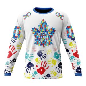 Personalized NHL Toronto Maple LeafsCrewneck Sweatshirt Autism Awareness Hands Design Unisex Shirt 1
