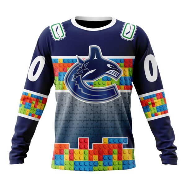 Personalized NHL Vancouver Canucks Crewneck Sweatshirt Autism Awareness Design