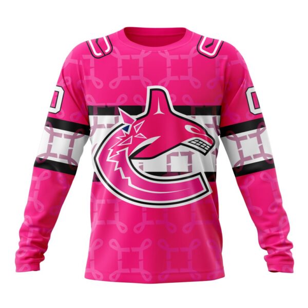 Personalized NHL Vancouver Canucks Crewneck Sweatshirt I Pink I Can In October We Wear Pink Breast Cancer