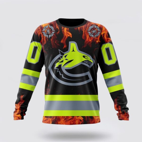 Personalized NHL Vancouver Canucks Crewneck Sweatshirt Special Design Honoring Firefighters