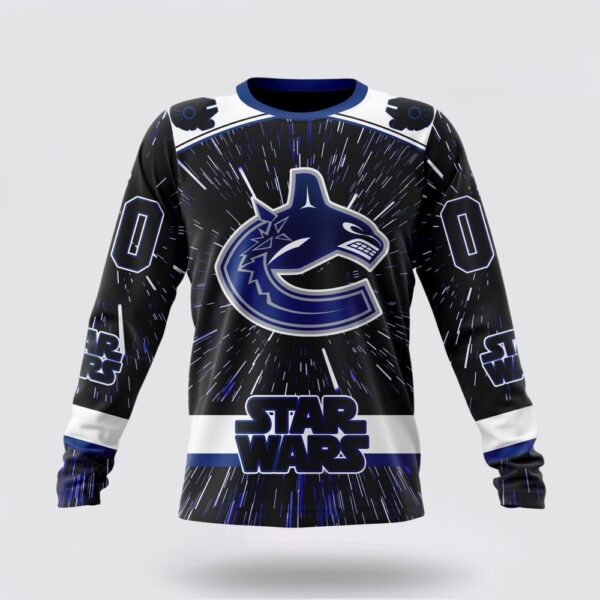 Personalized NHL Vancouver Canucks Crewneck Sweatshirt X Star Wars Meteor Shower Design