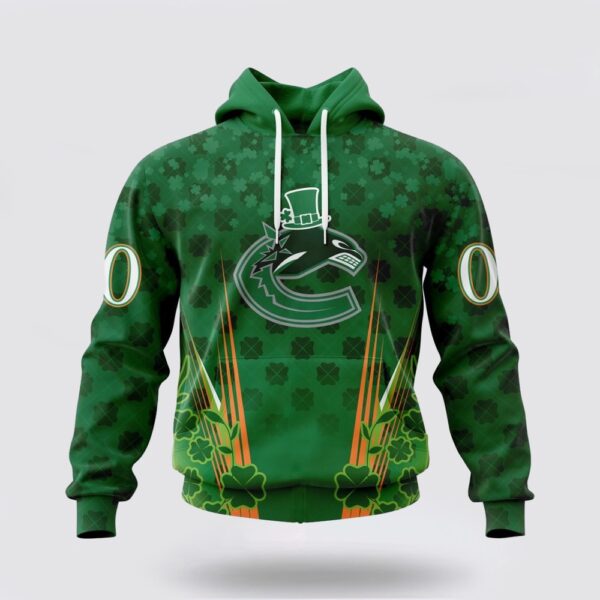 Personalized NHL Vancouver Canucks Hoodie Full Green Design For St Patrick’s Day 3D Hoodie