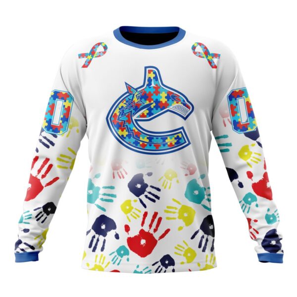 Personalized NHL Vancouver CanucksCrewneck Sweatshirt  Autism Awareness Hands Design Unisex Shirt