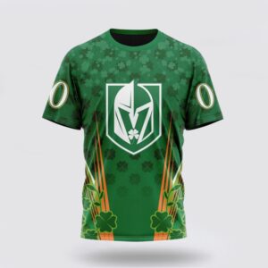 Personalized NHL Vegas Golden Knights 3D T Shirt Full Green Design For St Patricks Day Unisex Tshirt 1