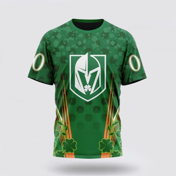Personalized NHL Vegas Golden Knights 3D T Shirt Full Green Design For St Patrick’s Day Unisex Tshirt