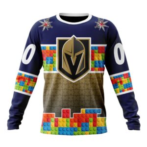 Personalized NHL Vegas Golden Knights Crewneck Sweatshirt Autism Awareness Design 1