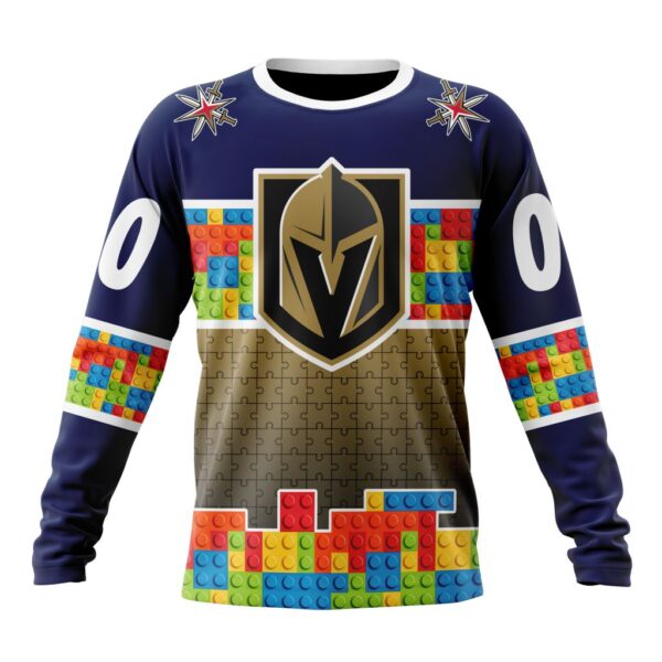 Personalized NHL Vegas Golden Knights Crewneck Sweatshirt Autism Awareness Design