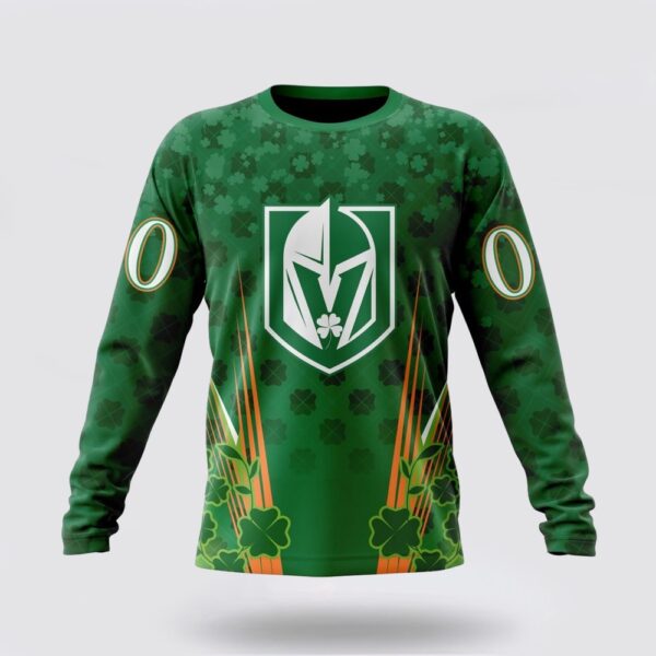 Personalized NHL Vegas Golden Knights Crewneck Sweatshirt Full Green Design For St Patrick’s Day