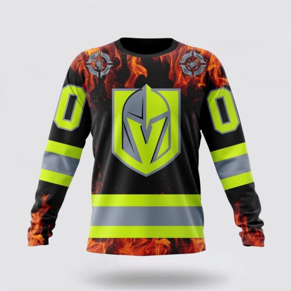 Personalized NHL Vegas Golden Knights Crewneck Sweatshirt Special Design Honoring Firefighters