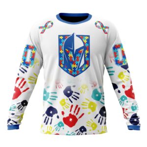 Personalized NHL Vegas Golden KnightsCrewneck Sweatshirt Autism Awareness Hands Design Unisex Shirt 1