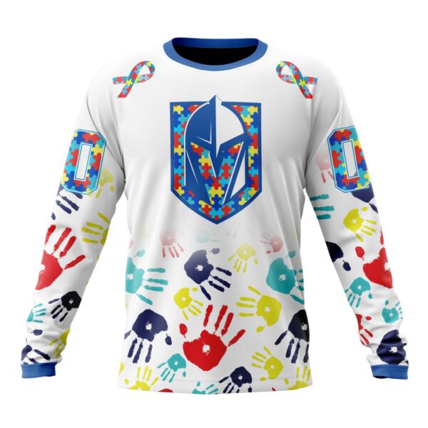 Personalized NHL Vegas Golden KnightsCrewneck Sweatshirt  Autism Awareness Hands Design Unisex Shirt