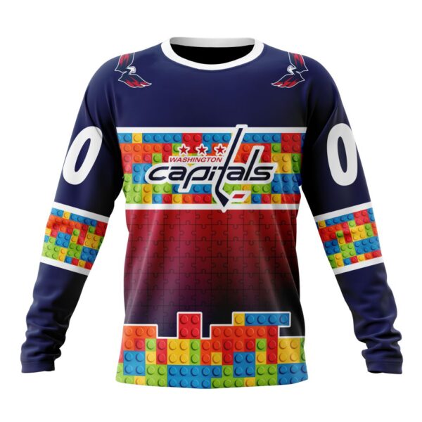 Personalized NHL Washington Capitals Crewneck Sweatshirt Autism Awareness Design