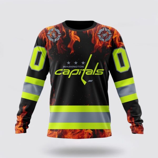 Personalized NHL Washington Capitals Crewneck Sweatshirt Special Design Honoring Firefighters