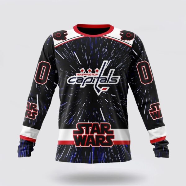 Personalized NHL Washington Capitals Crewneck Sweatshirt X Star Wars Meteor Shower Design