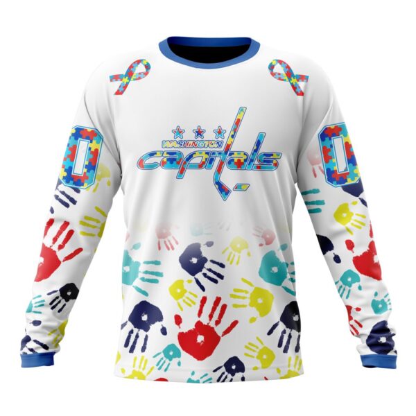 Personalized NHL Washington CapitalsCrewneck Sweatshirt  Autism Awareness Hands Design Unisex Shirt