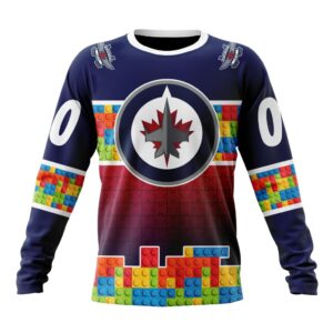 Personalized NHL Winnipeg Jets Crewneck Sweatshirt Autism Awareness Design 1