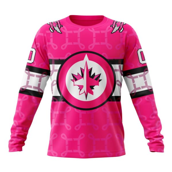 Personalized NHL Winnipeg Jets Crewneck Sweatshirt I Pink I Can In October We Wear Pink Breast Cancer