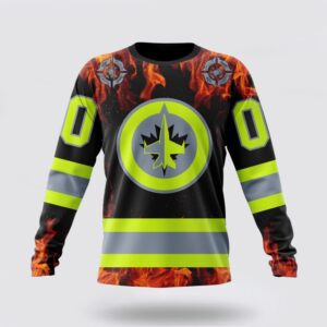 Personalized NHL Winnipeg Jets Crewneck Sweatshirt Special Design Honoring Firefighters 1
