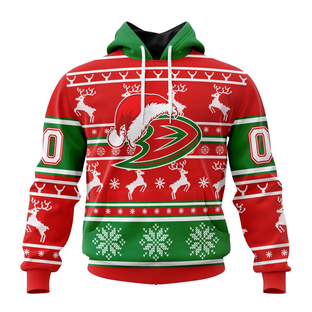 Custom NHL Anaheim Ducks Specialized Unisex Christmas Is Coming Santa Claus All Over Print Hoodie