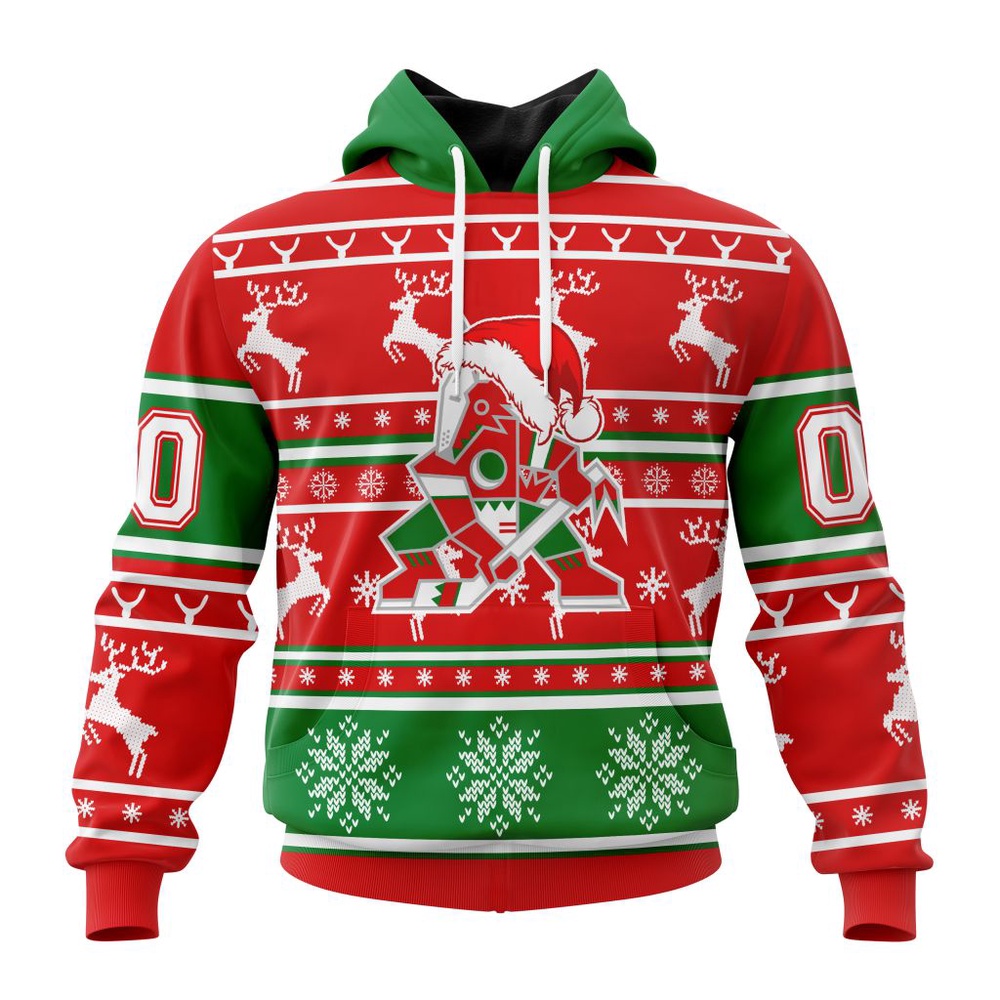 Custom NHL Arizona Coyotes Specialized Unisex Christmas Is Coming Santa Claus All Over Print Hoodie