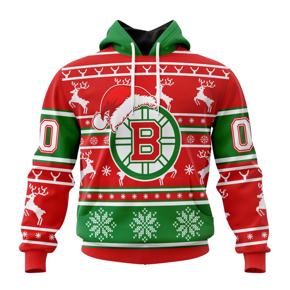 Custom NHL Boston Bruins Specialized Unisex Christmas Is Coming Santa Claus All Over Print Hoodie