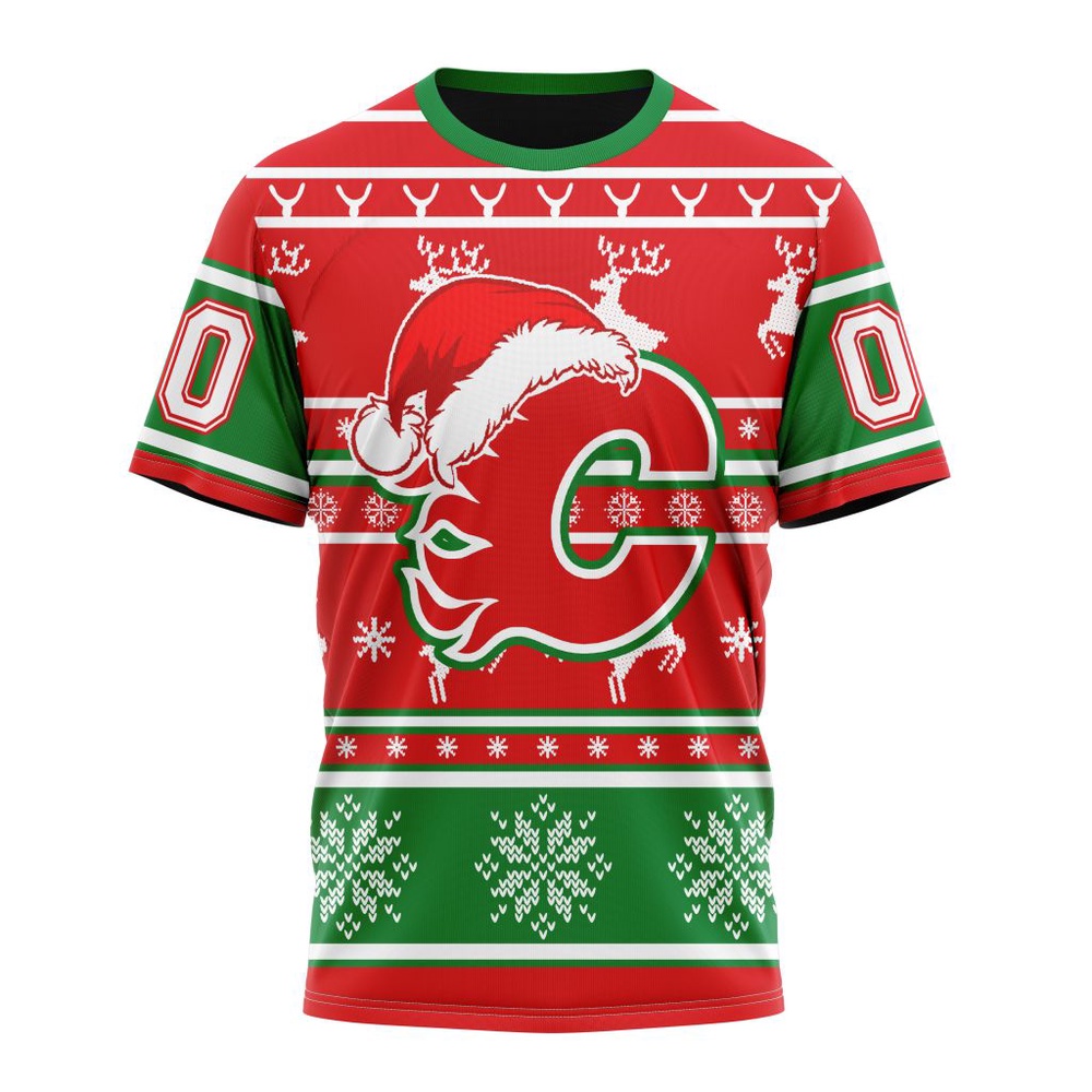 Custom NHL Calgary Flames 3D T Shirt Specialized Unisex Christmas Is Coming Santa Claus