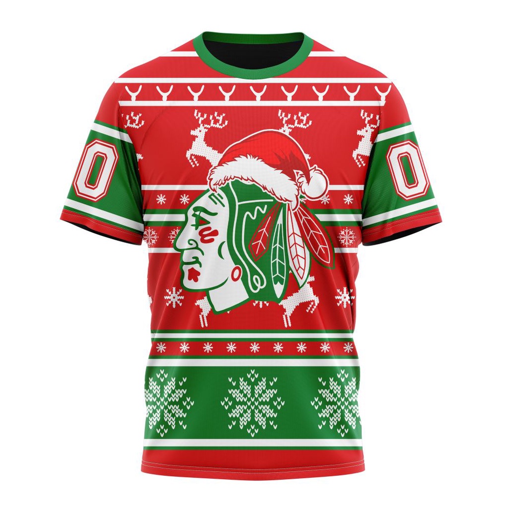 Custom NHL Chicago BlackHawks 3D T Shirt Specialized Unisex Christmas Is Coming Santa Claus