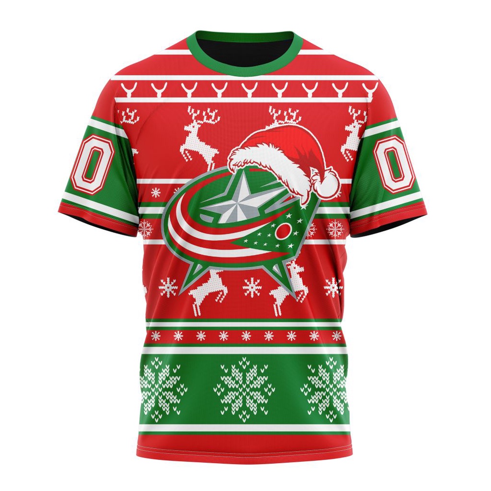 Custom NHL Columbus Blue Jackets 3D T Shirt Specialized Unisex Christmas Is Coming Santa Claus