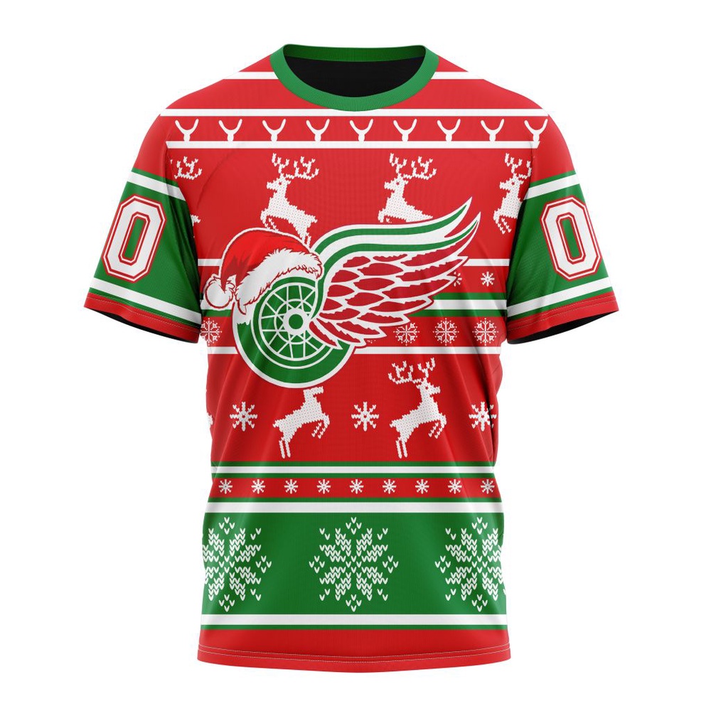 Custom NHL Detroit Red Wings 3D T Shirt Specialized Unisex Christmas Is Coming Santa Claus