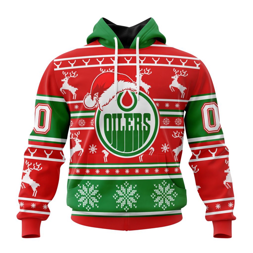 Custom NHL Edmonton Oilers Specialized Unisex Christmas Is Coming Santa Claus All Over Print Hoodie