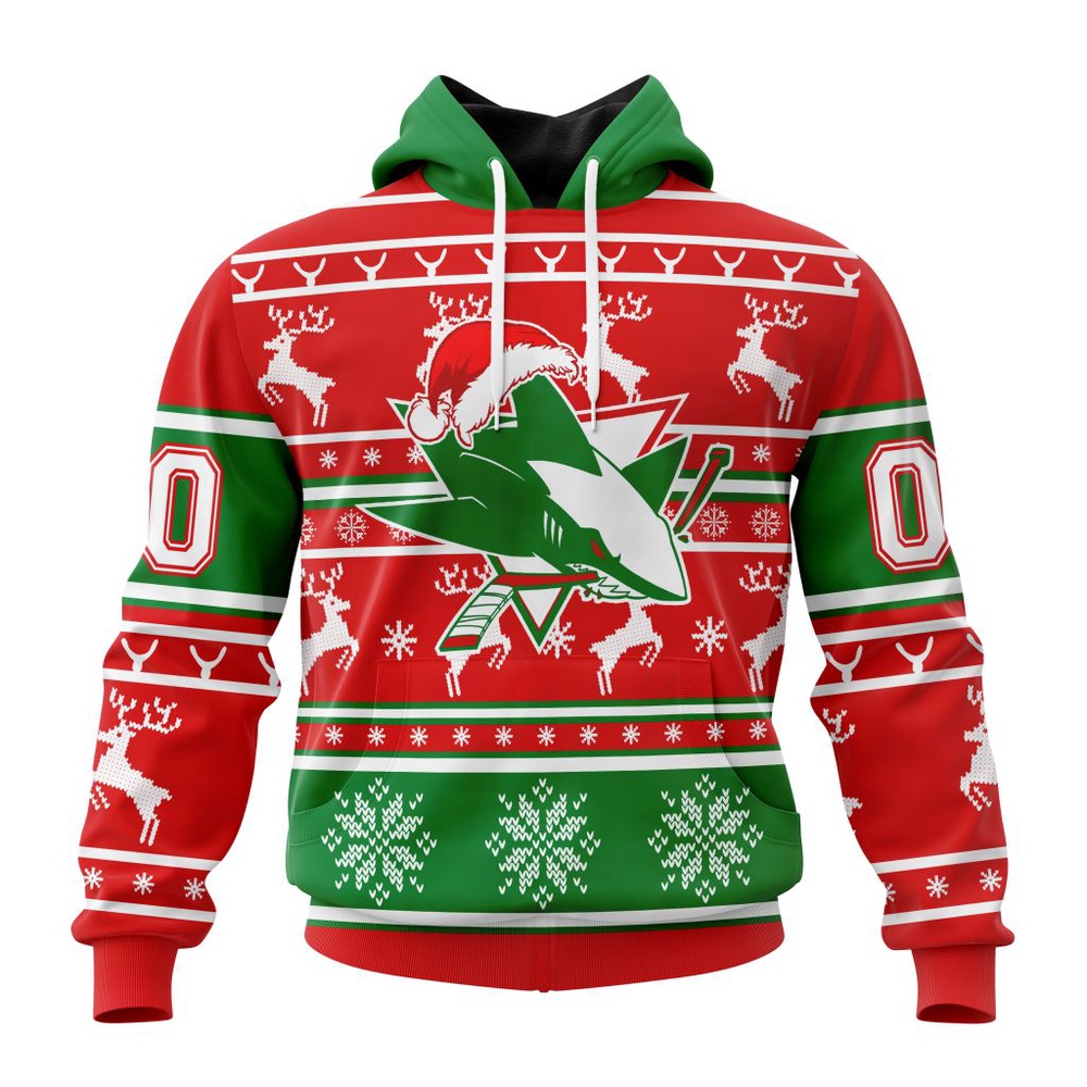 Custom NHL San Jose Sharks Specialized Unisex Christmas Is Coming Santa Claus All Over Print Hoodie
