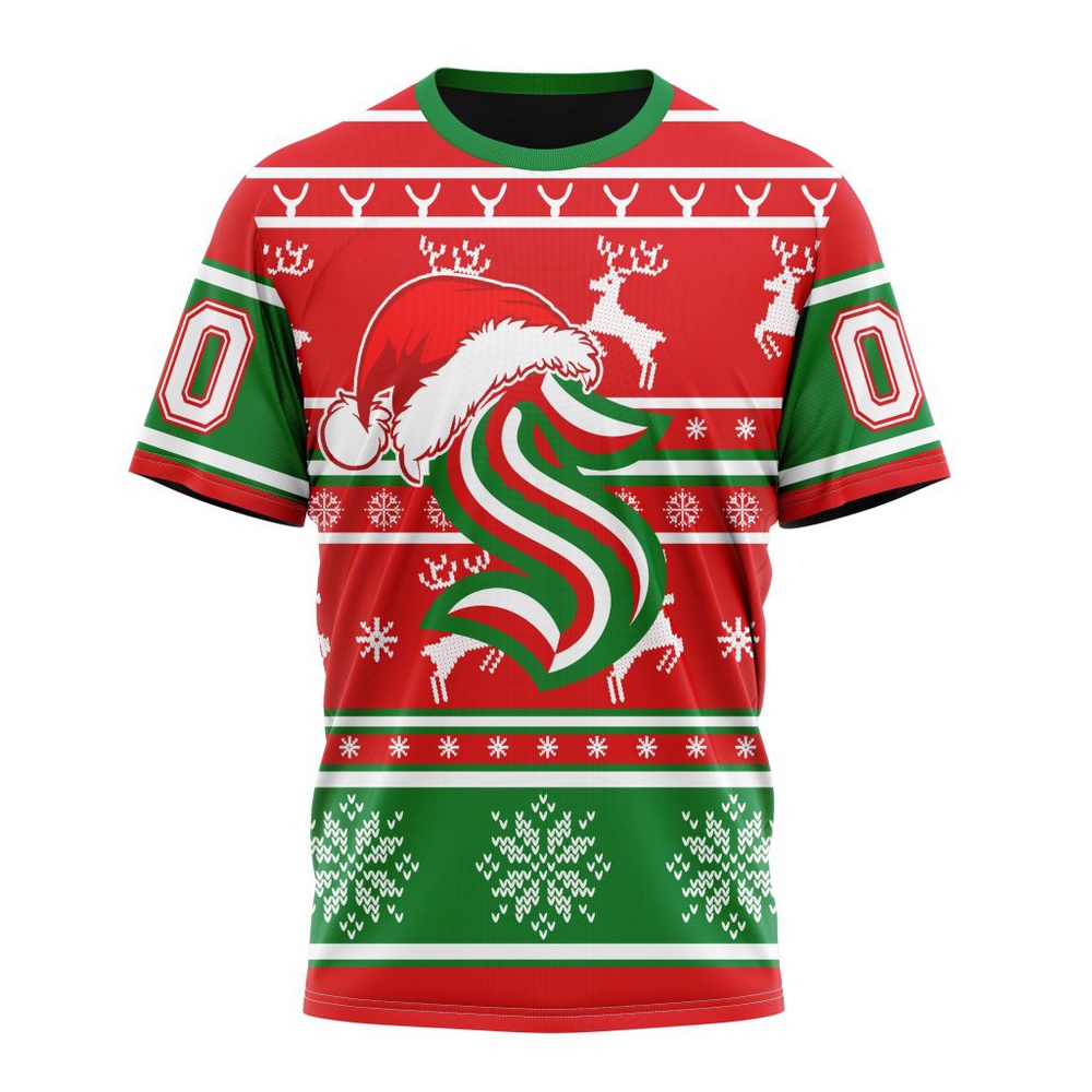 Custom NHL Seattle Kraken 3D T Shirt Specialized Unisex Christmas Is Coming Santa Claus
