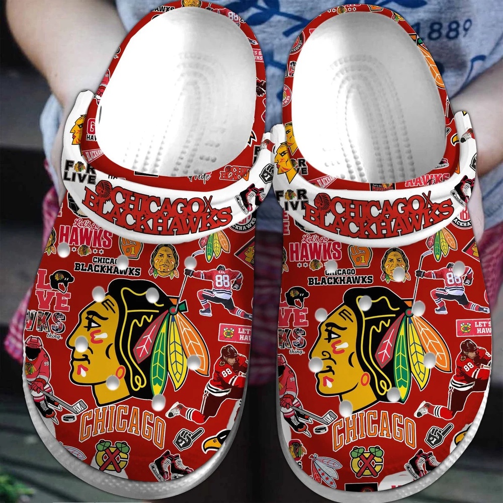 NHL Chicago Blackhawks Crocs Crocband Hockey Clogs Shoes Comfortable