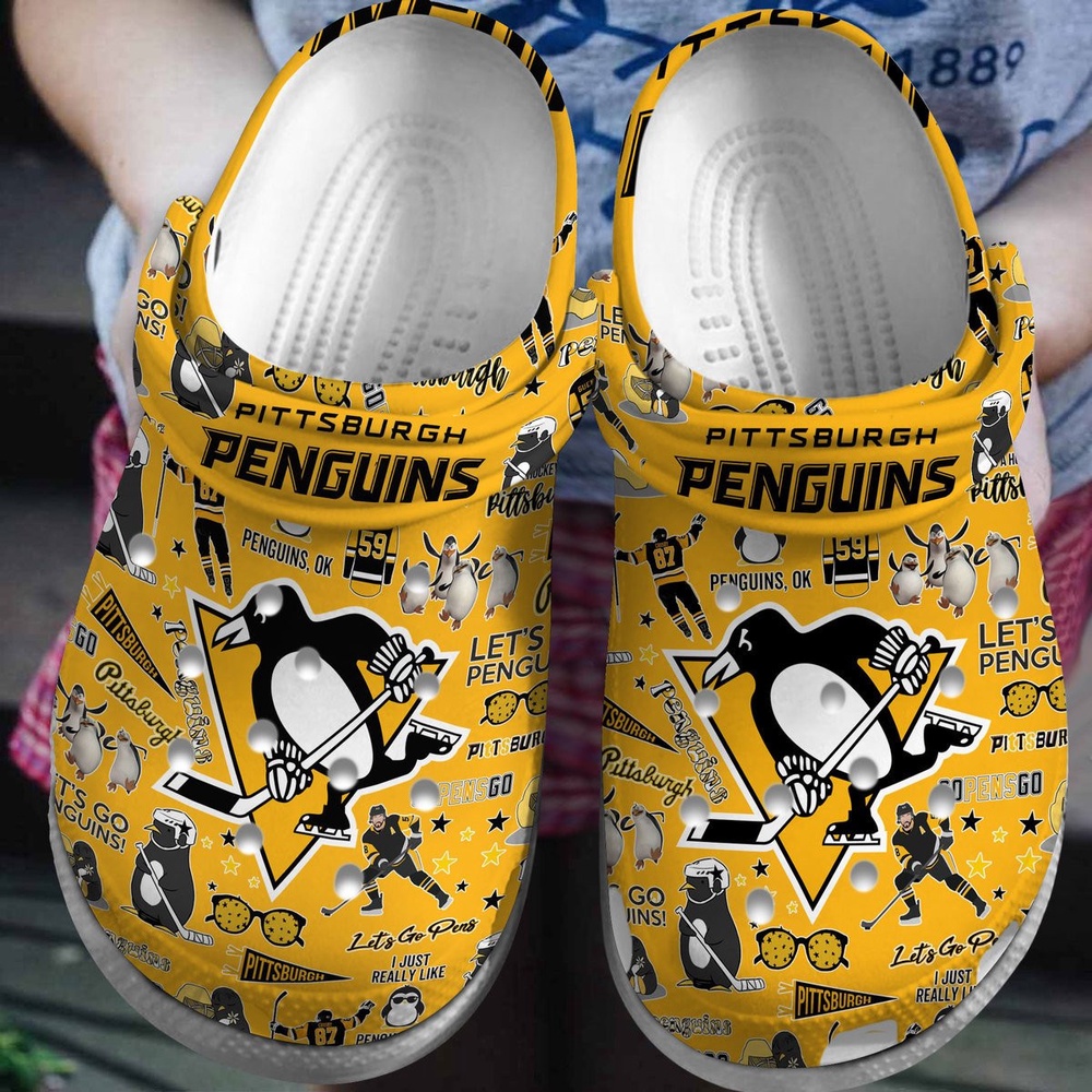 NHL Pittsburgh Penguins Crocs Crocband Hockey Clogs Shoes Comfortable