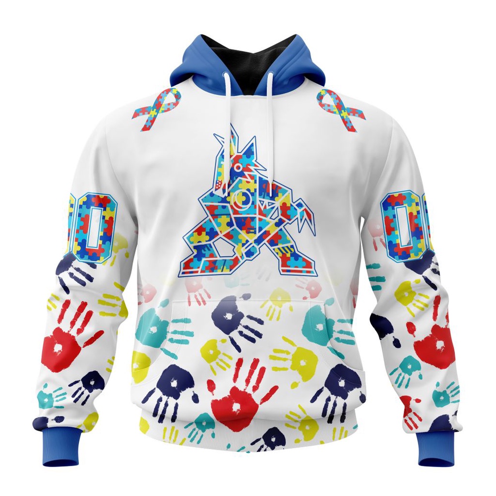 Personalized NHL Arizona Coyotes Autism Awareness Hands Design 3D Hoodie