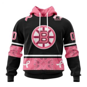 Boston Bruins Hoodie Specialized Design In Classic Style With Paisley! WE WEAR PINK BREAST CANCER Hoodie 1