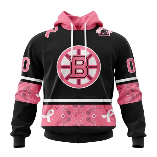 Boston Bruins Hoodie Specialized Design In Classic Style With Paisley! WE WEAR PINK BREAST CANCER Hoodie