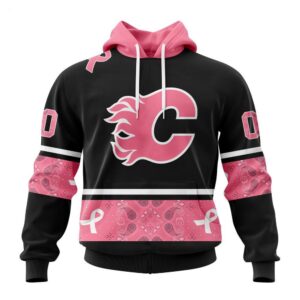 Calgary Flames Hoodie Specialized Design In Classic Style With Paisley! WE WEAR PINK BREAST CANCER Hoodie 1