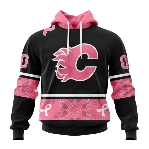 Calgary Flames Hoodie Specialized Design In Classic Style With Paisley! WE WEAR PINK BREAST CANCER Hoodie