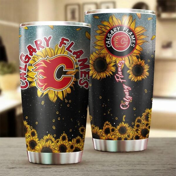 Calgary Flames Sunflower DesignTumbler Drink Container For Fans