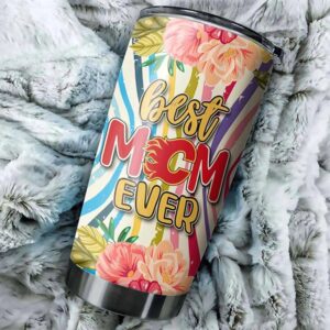 Calgary Flames Tumbler Best Mom Ever Flower Design 1