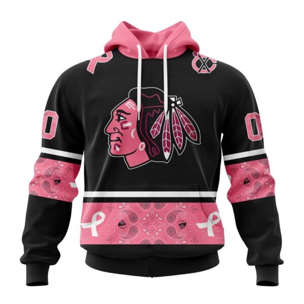 Chicago BlackHawks Hoodie Specialized Design In Classic Style With Paisley! WE WEAR PINK BREAST CANCER Hoodie