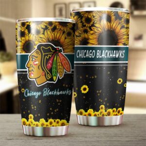 Chicago Blackhawks Tumbler With Hockey Grunge Tumbler Beautiful Sunflower 2