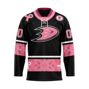 Customize NHL Anaheim Ducks Specialized Hockey Jersey In Classic Style With Paisley Pink Breast Cancer 1