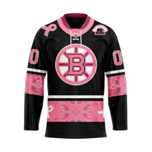 Customize NHL Boston Bruins Specialized Hockey Jersey In Classic Style With Paisley Pink Breast Cancer 1