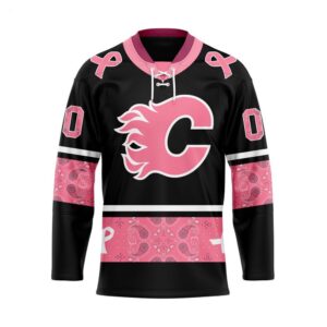 Customize NHL Calgary Flames Specialized Hockey Jersey In Classic Style With Paisley Pink Breast Cancer 1